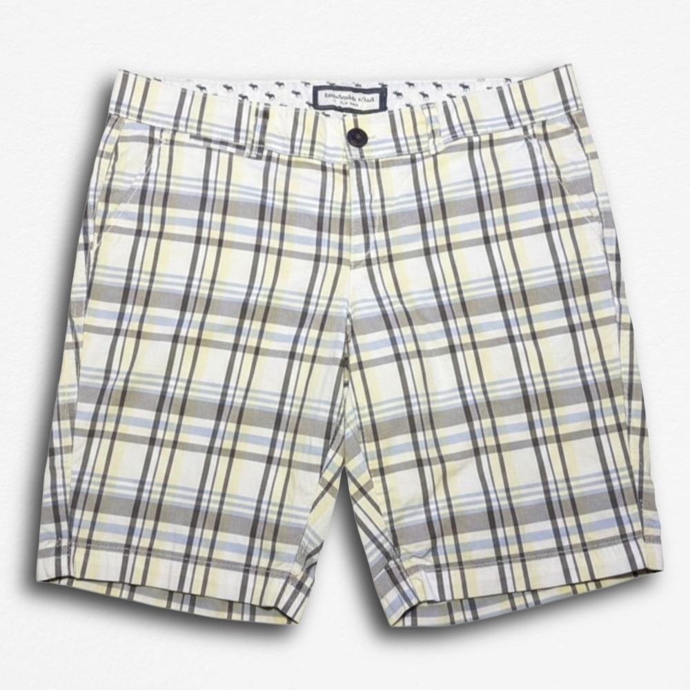 Abercrombie & Fitch Women Plaid Shorts Yellow Blue White Preppy‎ Summer Casual